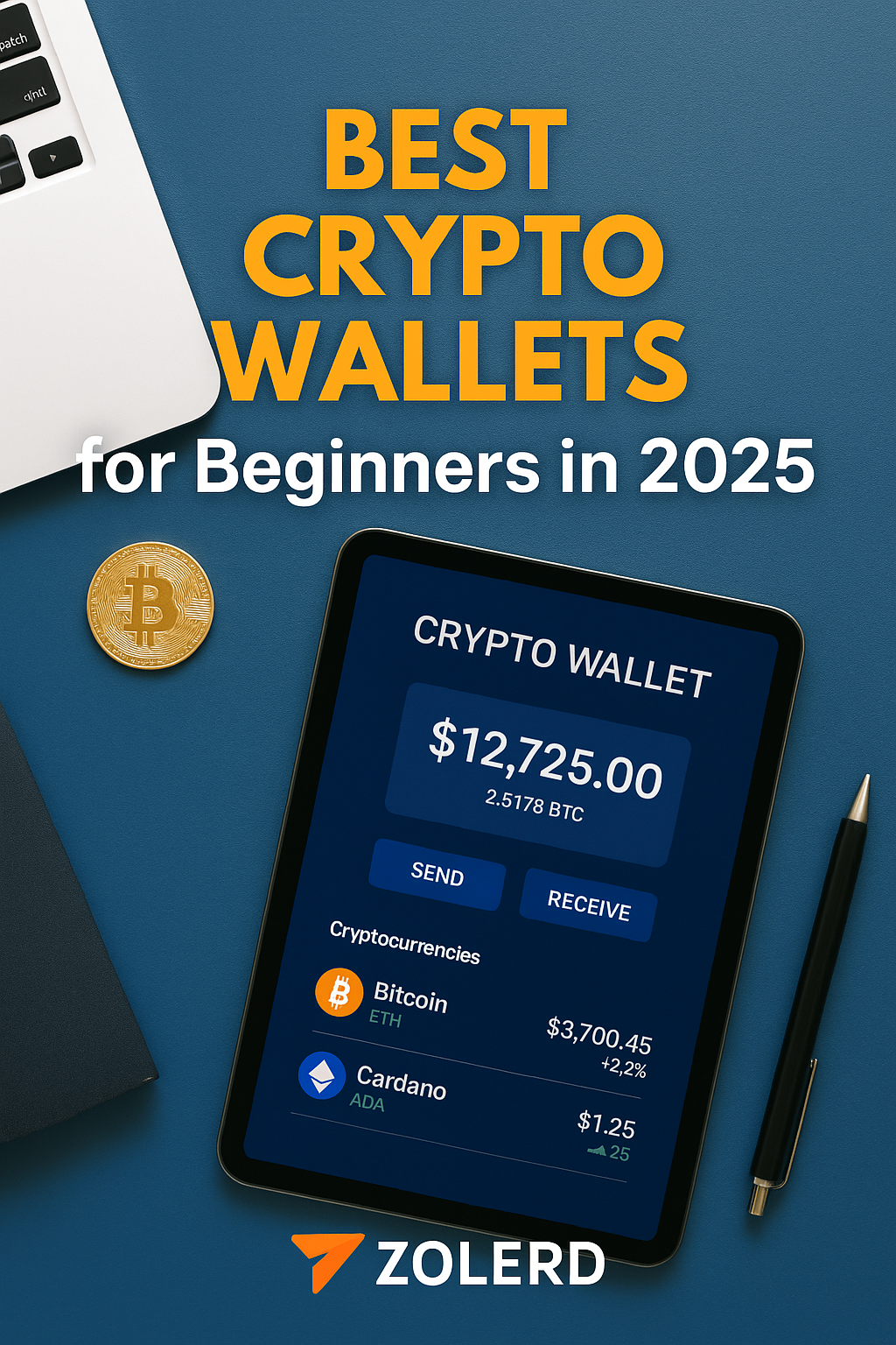 Illustration of a tablet displaying a crypto wallet.