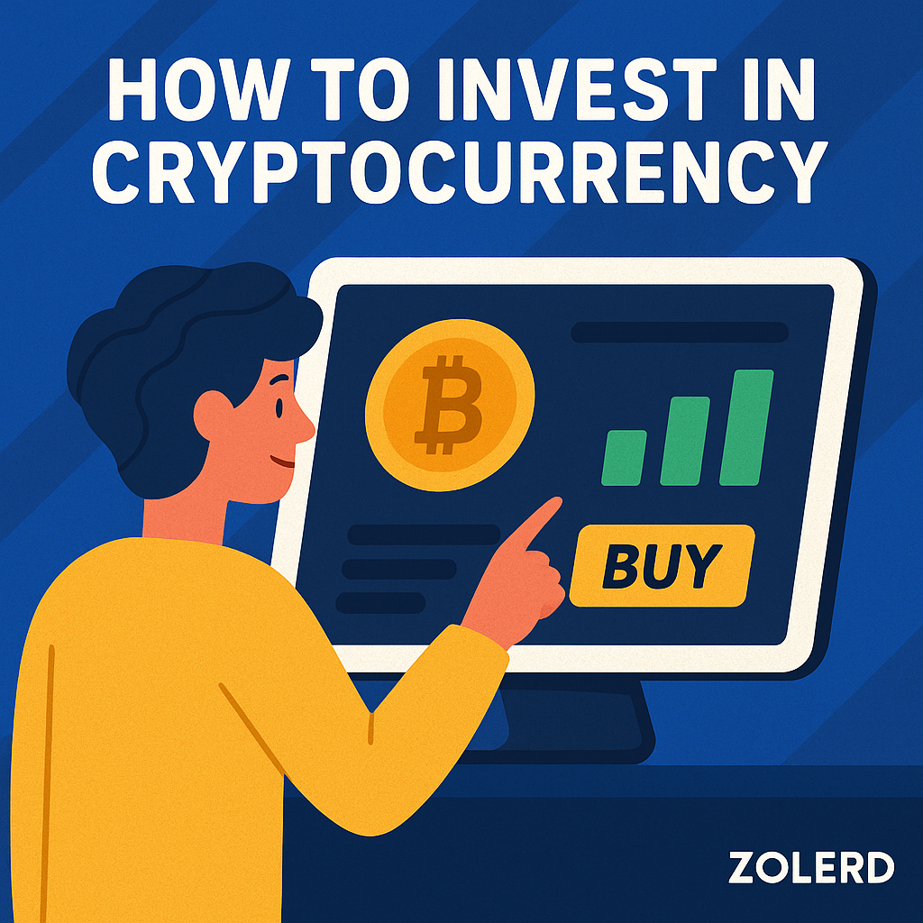 The illustration of a person pointing to a computer screen displays Bitcoin Buy Options.